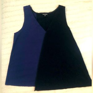 Express Black and Blue Color Block Asymmetrical Crepe Mesh Dressy Tank Top Sz M